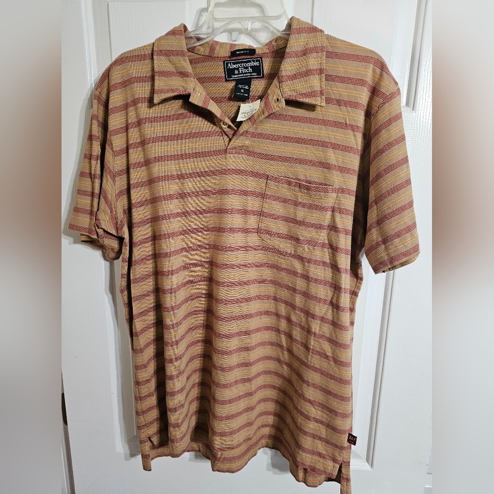 Abercrombie & Fitch Men’s XL Striped Polo Tan Cotton Y2K Preppy Retro Heritage - Picture 2 of 6
